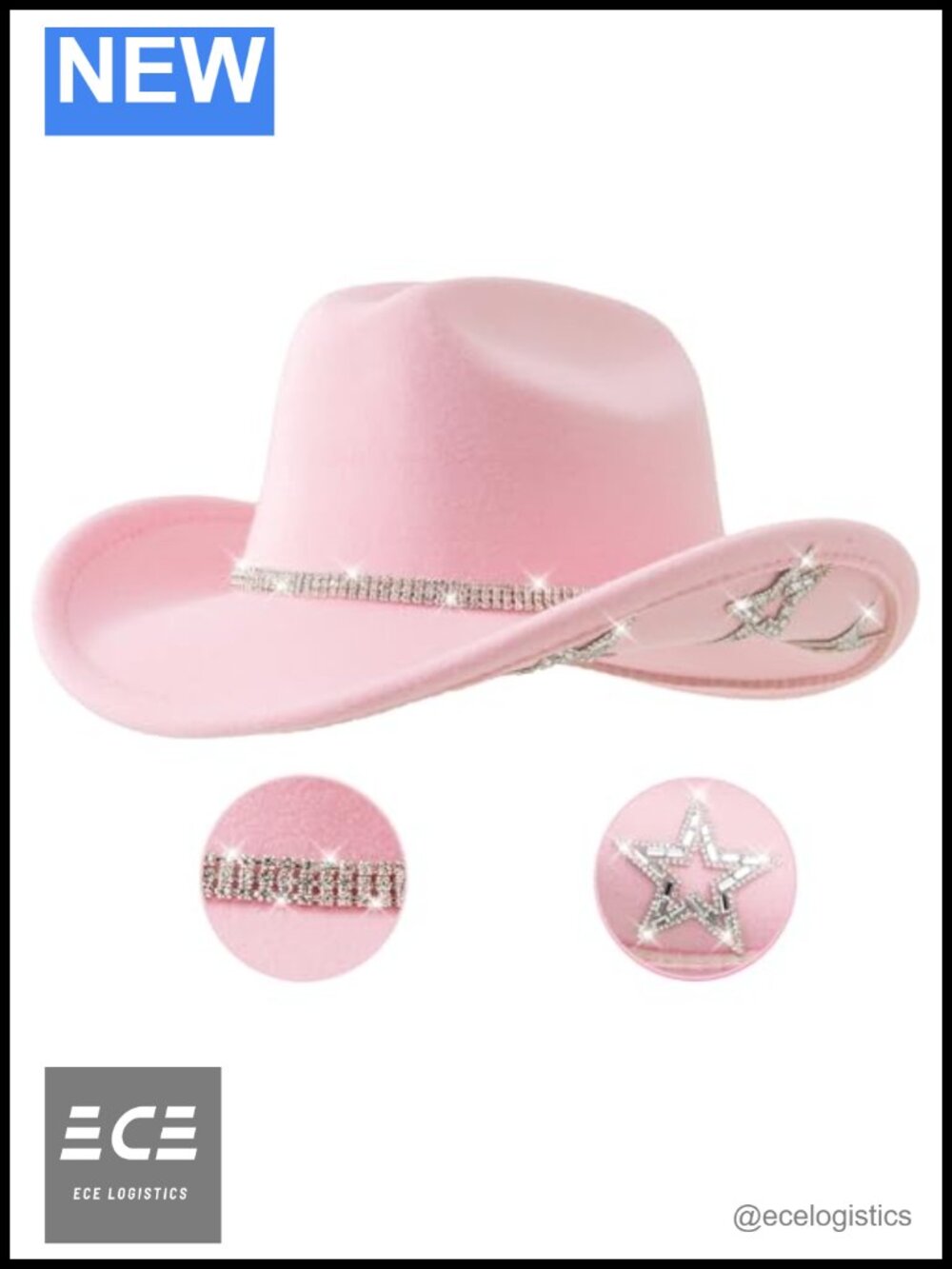 Kids Cowboy Hat Rhinestone Star Sparkly 65% Polyester 35% Wool Adjustable